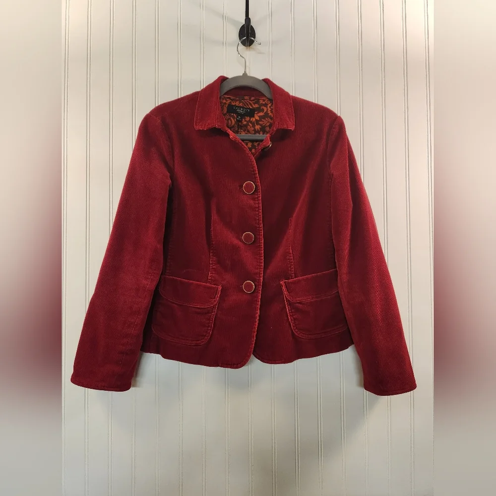 Talbots Women's‎ Ruby Red Corduroy Blazer Size 8 Petite Soft Velvety Plush...